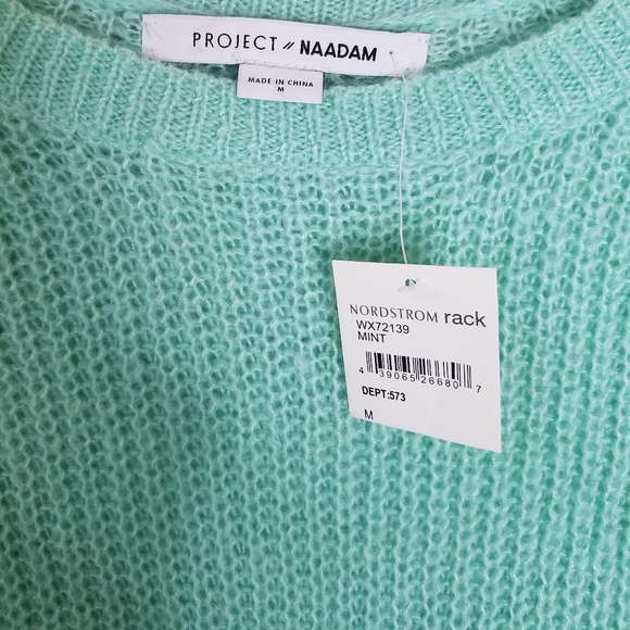 PROJECT NAADAM Mint Green Open Knit Tie Bell Sleeve Sweater Size M - Picture 4 of 9